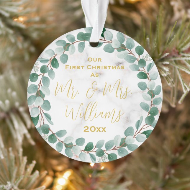 Custom Mr and Mrs Our First Christmas Married  Ornament (Tree)