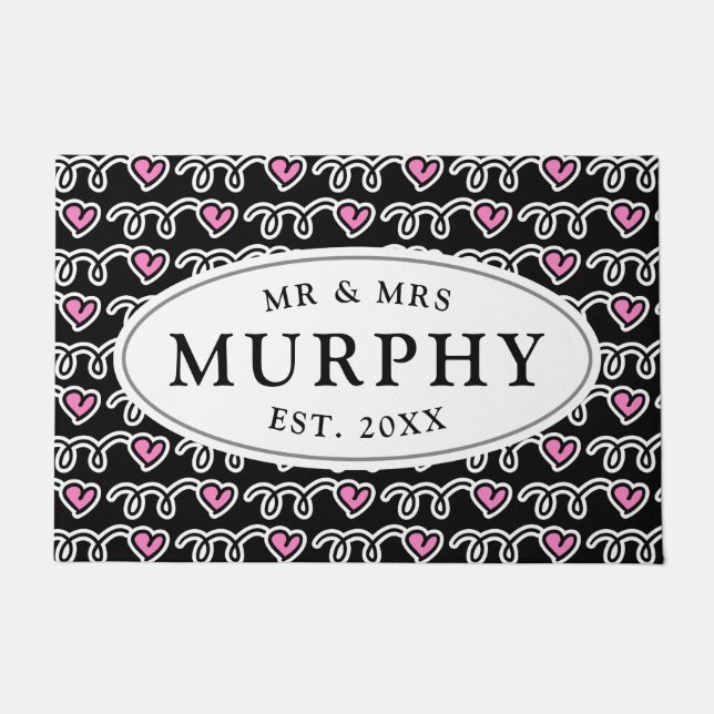 Custom mr and mrs pink heart pattern welcome doormat (Front)