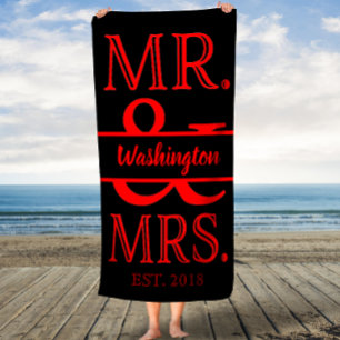 Custom Mr and Mrs Red Black Bath Towel
