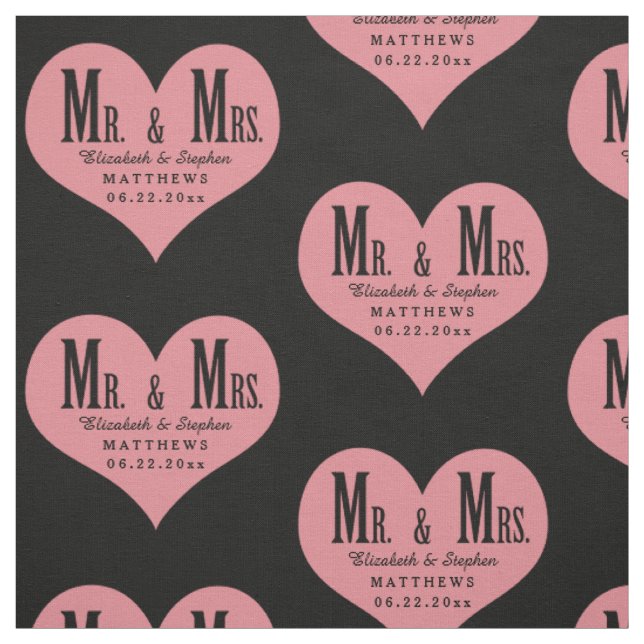 Custom Mr. and Mrs. Wedding Black Heart Template Fabric (Swatch)