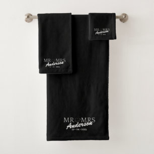 Custom Mr and Mrs Wedding Family gift Bath Towel Set