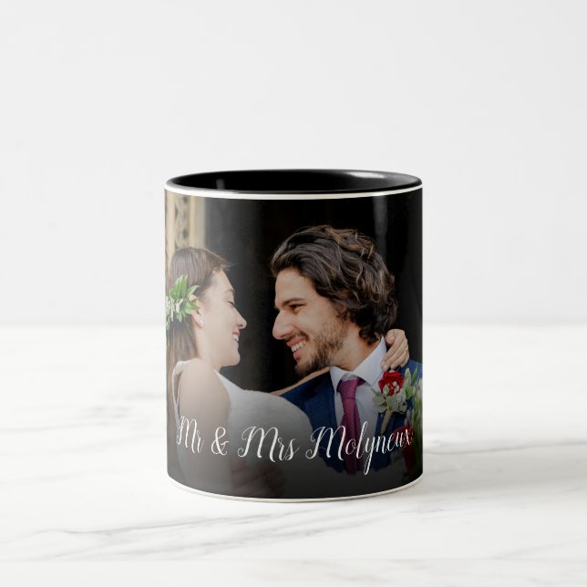 Custom Mr And Mrs Wedding Photo Two-Tone Coffee Mug (Center)