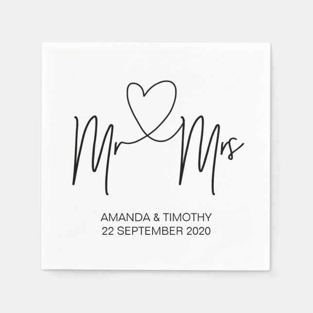 Custom Mr and Mrs Wedding Table Napkin Sets (Front)