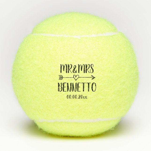 Custom mr and mrs wedding tennis ball gift set (Front)