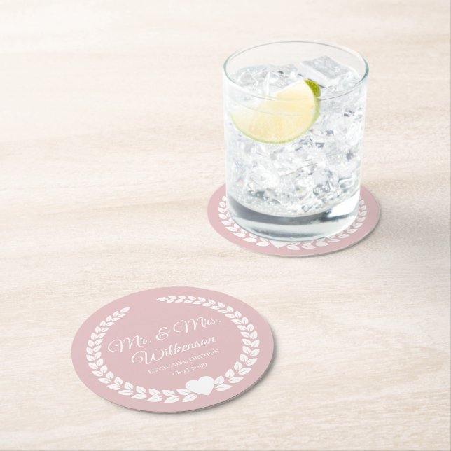Custom Mr. & Mrs. Bride and Groom Newlywed Round Paper Coaster (Insitu)