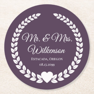 Custom Mr. & Mrs. Bride and Groom Newlywed Round Paper Coaster
