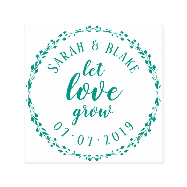 Custom Mr & Mrs Delicate Wreath Let Love Grow Self-inking Stamp (Design)