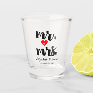 Custom Mr Mrs  Elegant Black White Wedding Shot Glass