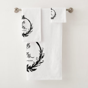 Custom Mr & Mrs Elegant White & Black Newlyweds Bath Towel Set