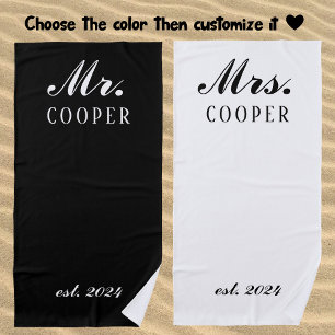 Custom Mr&Mrs Honeymoon Gift Newlyweds Beach Towel