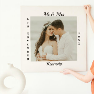 Custom Mr Mrs Monogram Name Date Photo Wedding Canvas Print