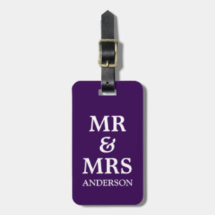 Custom Mr Mrs Purple Wedding Honeymoon Travel Tag