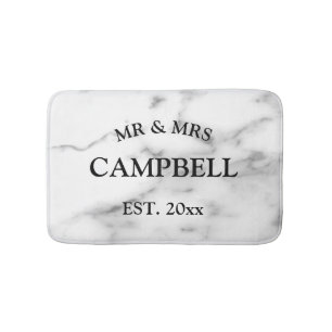 Custom mr mrs white stone marble bathroom bath mat