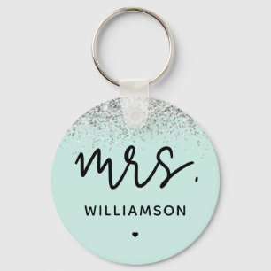 Custom Mrs. Elegant Wedding Glitter Confetti Keychain