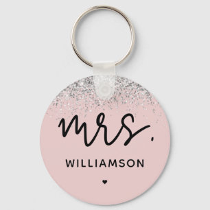 Custom Mrs.   Elegant Wedding Glitter Confetti Keychain