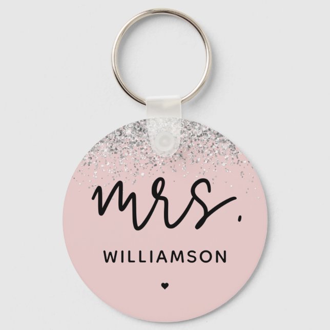 Custom Mrs. | Elegant Wedding Glitter Confetti Keychain (Front)