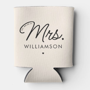 Custom Mrs. Est. Modern Elegant Script Newlywed Can Cooler