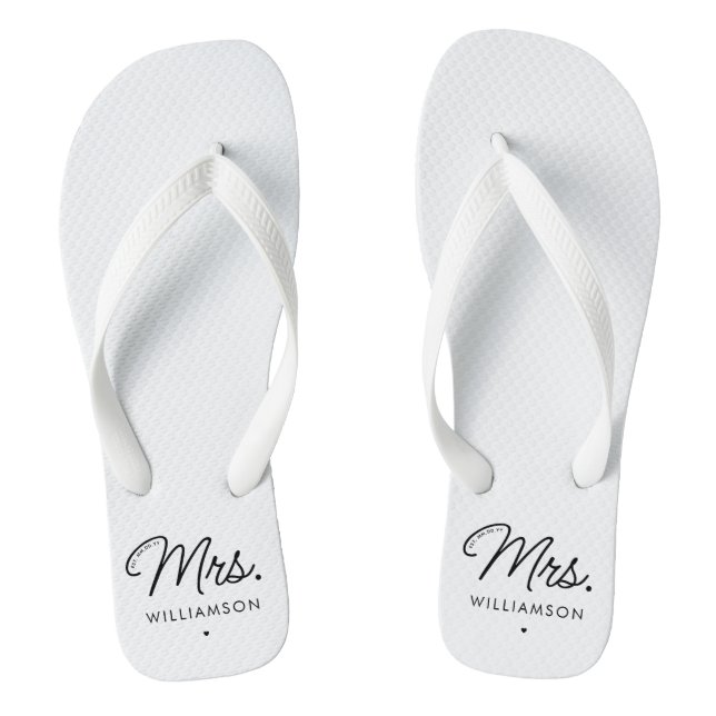 Custom Mrs. Est. Modern Elegant Script Newlywed Flip Flops (Footbed)