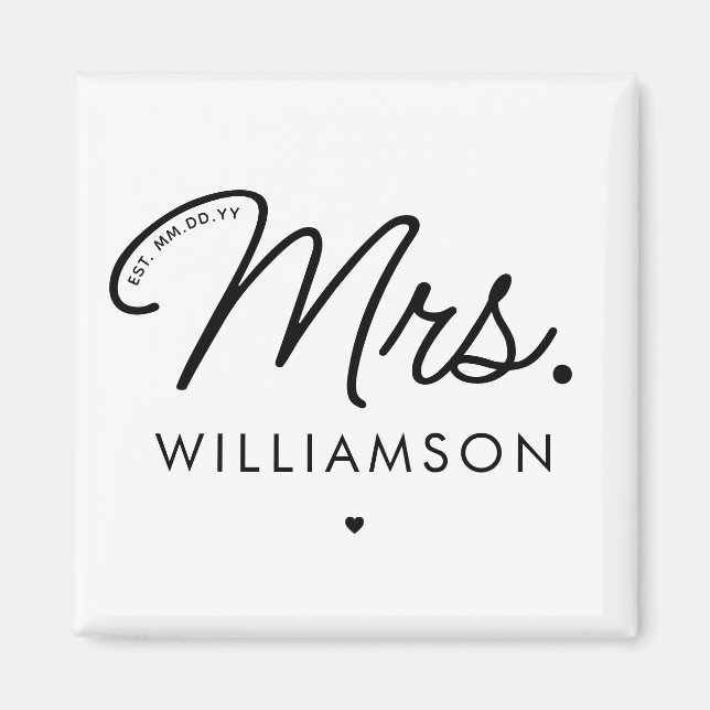 Custom Mrs. Est. Modern Elegant Script Newlywed Magnet (Front)