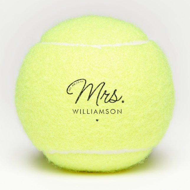Custom Mrs. Est. Modern Elegant Script Newlywed Tennis Balls (Front)