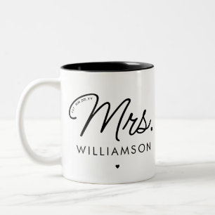 Custom Mrs. Est. Modern Elegant Script Newlywed Two-Tone Coffee Mug