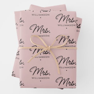 Custom Mrs. Est. Modern Elegant Script Newlywed Wrapping Paper Sheet