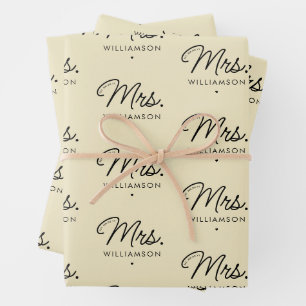 Custom Mrs. Est. Modern Elegant Script Newlywed Wrapping Paper Sheet