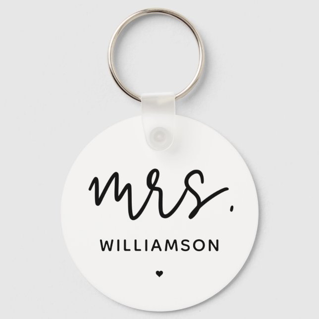 Custom Mrs. | Minimalist Wedding New Couple Modern Keychain (Front)