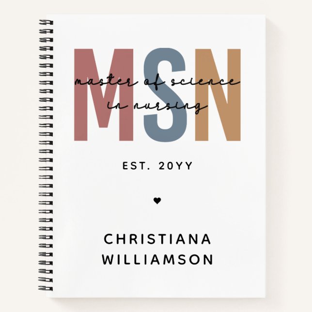 Custom MSN Master of Science in Nursing Graduation Notebook (Front)