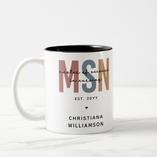 Custom MSN Master of Science in Nursing Graduation Two-Tone Coffee Mug (Left)