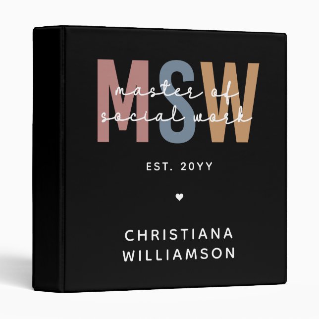 Custom MSW Master of Social Work Retro Graduation Binder (Front/Spine)