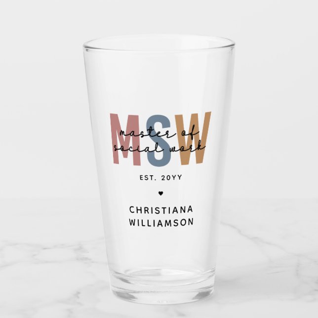 Custom MSW Master of Social Work Retro Graduation Glass (Front)