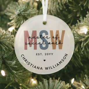 Custom MSW Master of Social Work Retro Graduation Glass Ornament