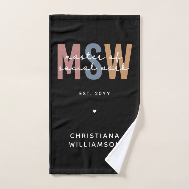 Custom MSW Master of Social Work Retro Graduation Hand Towel (Hand Towel)