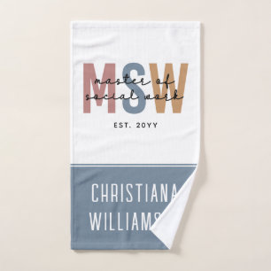 Custom MSW Master of Social Work Retro Graduation Hand Towel