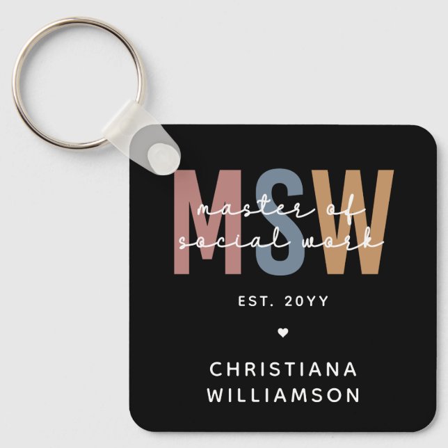 Custom MSW Master of Social Work Retro Graduation Keychain (Front)