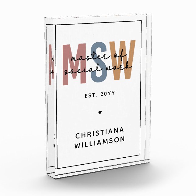 Custom MSW Master of Social Work Retro Graduation Photo Block (Left)