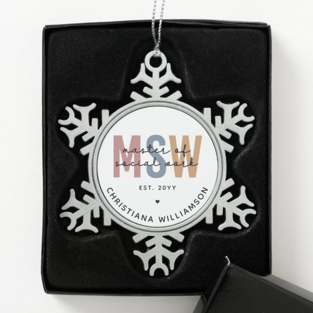 Custom MSW Master of Social Work Retro Graduation Snowflake Pewter Christmas Ornament (Box)