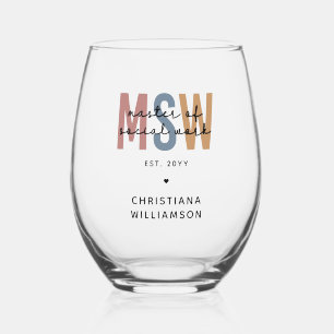 Custom MSW Master of Social Work Retro Graduation Stemless Wine Glass