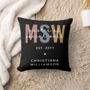 Custom MSW Master of Social Work Retro Graduation Throw Pillow