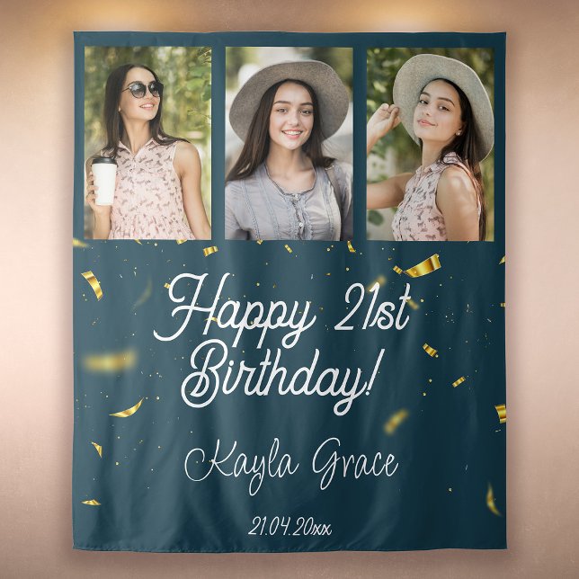 Custom Multi Photo Birthday Party Wall Backdrop Tapestry (Creator Uploaded)