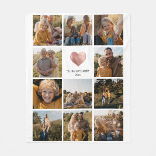 Custom Multi Photo Family Keepsake Rose Gold Heart Fleece Blanket