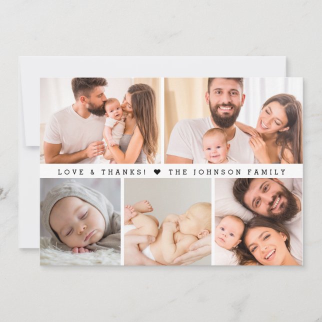 Custom MULTI-Photo Love & Thanks Baby Shower Thank You Card (Front)