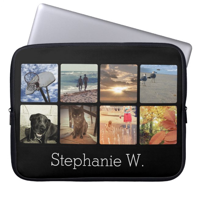 Custom Multi Photo Name Mosaic Picture Collage Laptop Sleeve (Front)