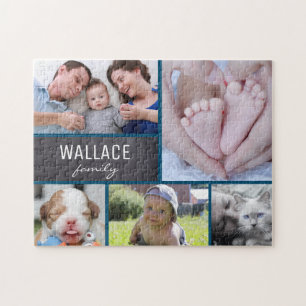 CUstom Multi photo with family name picture Jigsaw Puzzle
