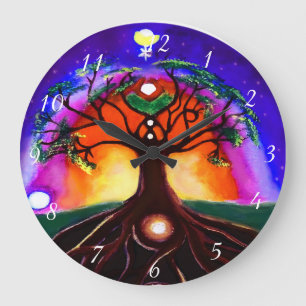 Custom multicolor unique painted tree of life large clock