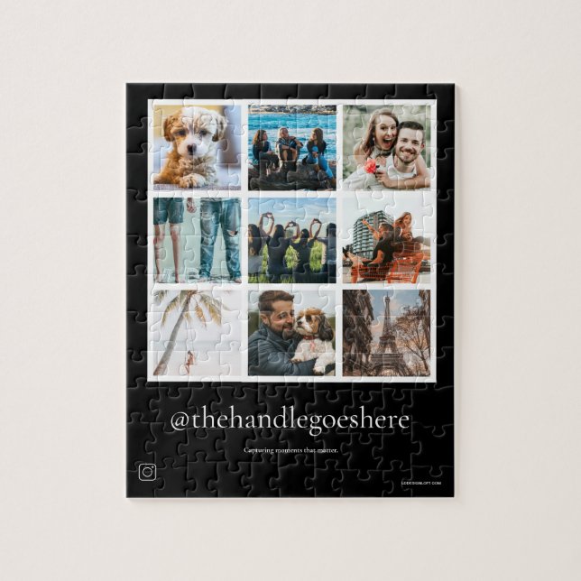 Custom Multiple Photo Grid Social Media Handle Jigsaw Puzzle (Vertical)