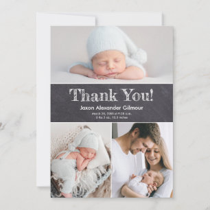 Custom Multiple Photos Chalkboard Baby Boy Shower Thank You Card