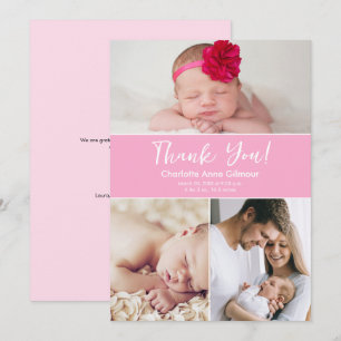 Custom Multiple Photos Soft Pink Baby Girl Shower  Thank You Card