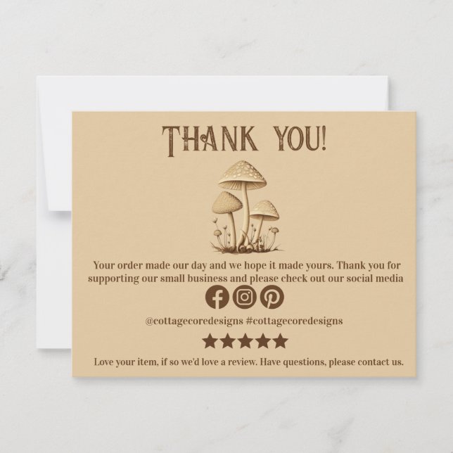 Custom Mushroom Thank you Business Cards (Front)